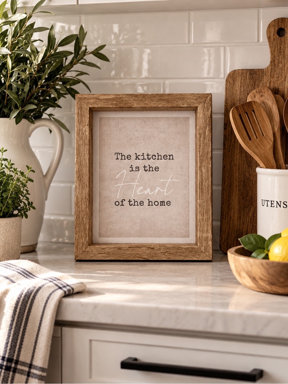 Rustic Wood-Framed Kitchen Sign - Neutral 8x10